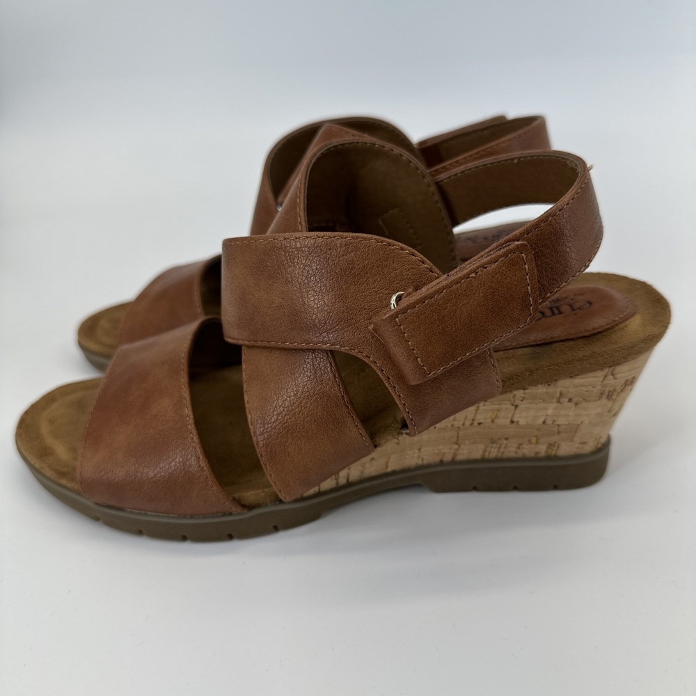 Eurosoft by Sofft Brown Strappy Wedge Sandals Hook & Loop Synthetic Womens Sz 8 - Picture 2 of 10